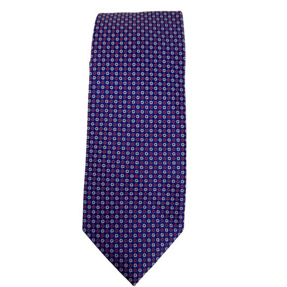 Cortefiel Mens 100% Silk Geo Print Blue Tie - Picture 1 of 9